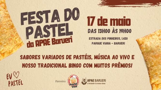 Apae Barueri promove Festa do Pastel no dia 17/5
